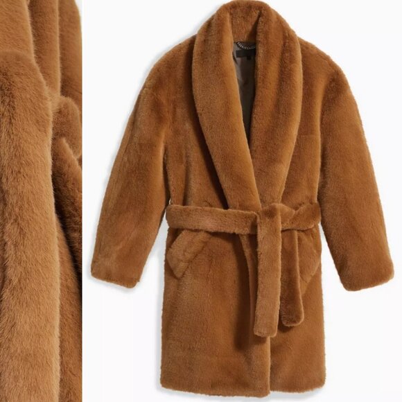 Rag & Bone Bijou Faux Fur Coat Oversized Fit Coat Medium, Camel - Picture 5 of 5